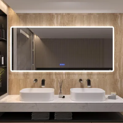 Produktbild von Badspiegel mit Beleuchtung 160x70 cm Badezimmerspiegel Lichtspiegel LED Wandspiegel Energiesparend. Touch-Schalter Dimmbar Kaltweiß 6400K Warmweiß 3000K Spiegelheizung  IP44 CE