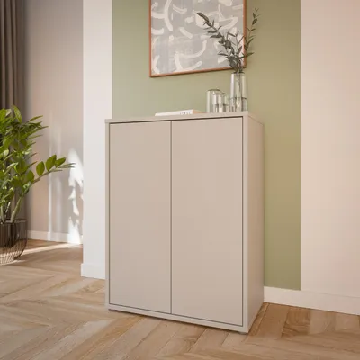 Produktbild von Forte ALICE SPRINGS Kommodenschrank 70 80, modern-minimalistisch, 2-türig, Wohn-/Schlafzimmer, Holzwerkstoff, Kaschmir Beige, 74,5 cm breit x 99,1 cm hoch x 41,5 cm tief