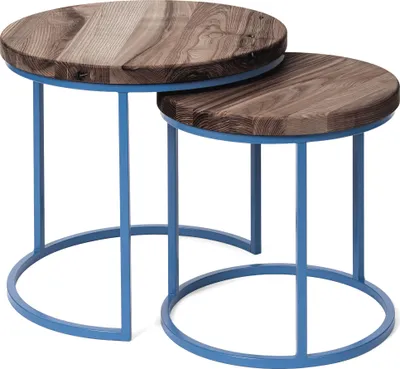 Immagine prodotto di LAMO Manufaktur Tavolini da salotto moderni sovrapponibili in legno - set di 2 pezzi - Tavolino rotondo da salotto, tavolino laterale da divano - Tavolini piccoli rotondi - Colore: ebano, gambe: blu