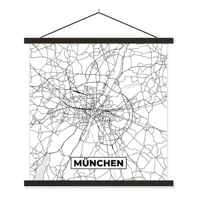 Produktbild von MuchoWow® Textilposter München - Stadtplan - Karte 90x90 cm mit schwarzem Rahmen - Magnetisches