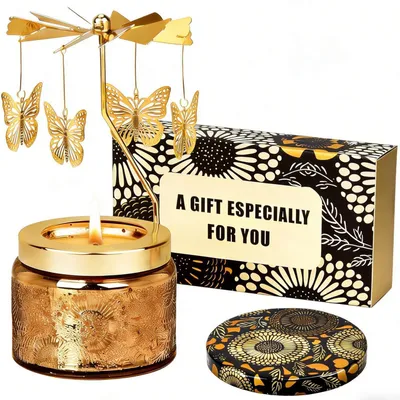 Immagine prodotto di Candela profumata a forma di fiore, profumo di rosa, con decorazione a farfalla, realizzata con cera di soia, durata di combustione di 25 ore, confezione regalo