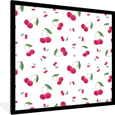 Produktbild von MuchoWow® Gerahmtes Poster Kirsche - Aquarellfarbe - Obst 40x40 cm - Poster mit Schwarzem Bilderrahmen Wandposter Rahmen Foto Bilder - Mit Rahmen - Wanddekoration Schlafzimmer