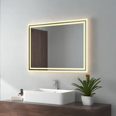 Zdjęcie produktu dla EMKE LED lustro łazienkowe 80x60cm lustro łazienkowe z oświetleniem ciepły biały podświetlane lustro łazienkowe lustro ścienne IP44 energooszczędne