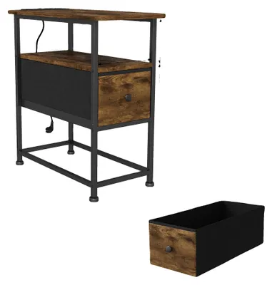 Obrázek produktu pro Odkládací stolek, minimalistický moderní design, multifunkční nabíjecí porty, 30 x 60 x 62 cm, hnědý – 1 zásuvka