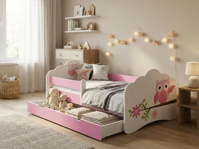 Produktbild von Happy Babies Kinderbett  Mobi  - Mit Matratze & Schublade und Rausfallschutz, 80x160, Mädchen Kinderbetten & Jugendbett Jungen Kids Bed