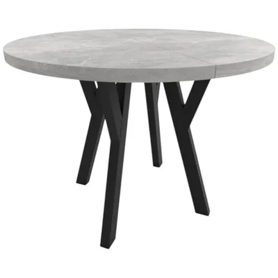 Obrázok produktu pre ADIDAR Jedálenský stôl okrúhly rozkladací CONVIVIO 100-150 cm pre 8 osôb, doska 48 mm, loft, stabilné masívne nohy – Betón, Čierne nohy