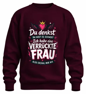 Imagen del producto de Camiseta o sudadera con el texto: "Tengo una esposa increíble", "Declaración de un esposo", "Sarcasmo", color burdeos, talla XXL