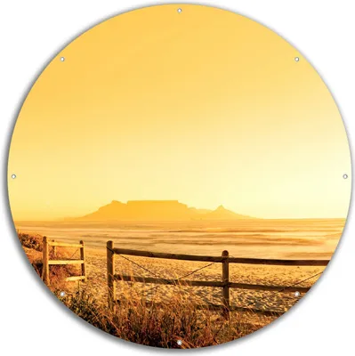 Produktbild von Wallario rundes Outdoor-Poster für Garten oder Balkon, Motiv Strand in Südafrika I - Himmel in orange, 60 cm Durchmesser