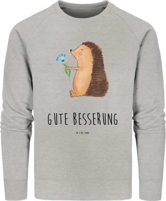 Produktbild von Mr. & Mrs. Panda Bio Pullover Igel Blumen Größe S - Heather Grey - Geschenk, Baumwoll, Rundhals, Lustige Sprüche, Sweatshirt, Besuch, Sweater, Krankheit, Krankenhaus