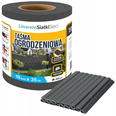 Zdjęcie produktu dla Taśma ogrodzeniowa 19cm × 35m antracyt +UV. Osłona na ogrodzenie panelowe + klipsy. Linarem SiatkiSieci.