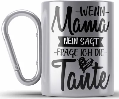 Produktbild von Trendation - Edelstahl Tasse Karabiner für Neffen Neffin von Tante Geschenk Lustige Geschenkidee (Silber)
