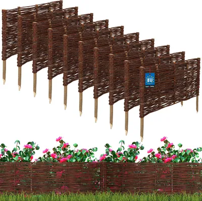 Produktbild von KOTARBAU® 10er Set Beeteinfassung 60x30cm Weidezaun Beetumrandung aus Weide Beet Zaun Mini Steckzaun Abgrenzung für Blumen- & Kräuterbeet Weide Braun