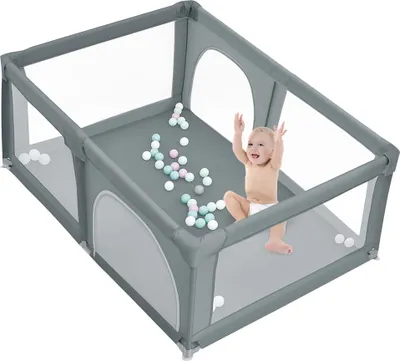 Produktbild von Baby Laufgitter faltbar 180x120cm Laufstall Absperrgitter mit 50 Spielbällen,Rutschfester Basis Dunkelgrau
