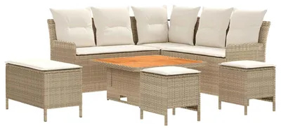 Produktbild von Möbelsets mit Kissen 7 pcs Beige und Creme PE-Rattan