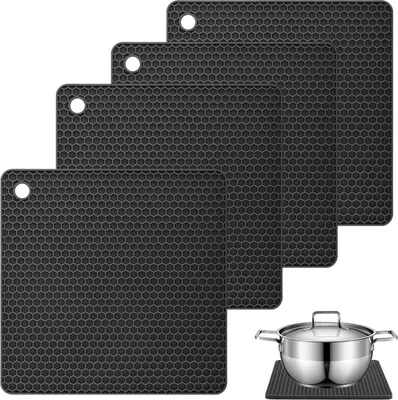 Obrázok produktu pre Sada 4 silikónových podtáckov – nešmykľavé – 4 kusy – čierne – silikón – 18 x 18 cm