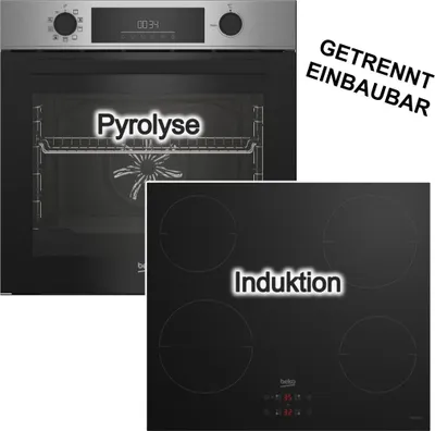Produktbild von Backofen-Set Beko Pyrolyse + Induktionskochfeld Topferkennung Restwärmeanzeige 60 cm autark