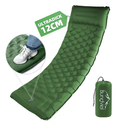 Produktbild von Isomatte Selbstaufblasend 12CM Luftmatratze Camping mit Fußpumpe Outdoor Isomatte Camping Ultraleicht Kleines Packmaß Schlafmatte Matratze Grün