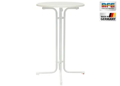 Produktbild von MFG, Stehtisch, Ø 70 cm, H 110 cm, weiß, klappbar, wetterfest, Stahlrohr/PP, für 4 Personen, PEFC-zertifiziert, Niveauausgleich