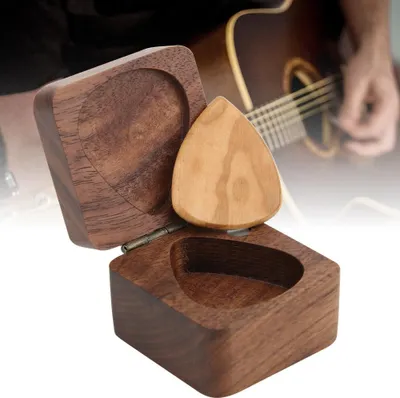 Image de Bnineteenteam Guitar Pick Box, Boîte de médiators de guitare en bois d'acacia Square Guitar Pick Box Boîte de médiators pour les médiators standard de guitare Etui de médiators Accessoires pour instruments de musique