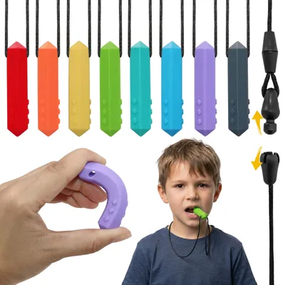Produktbild von CLDY Set mit sensorischen Beißringen, therapeutische Beißkette aus Silikon für Kinder, 8 Stück