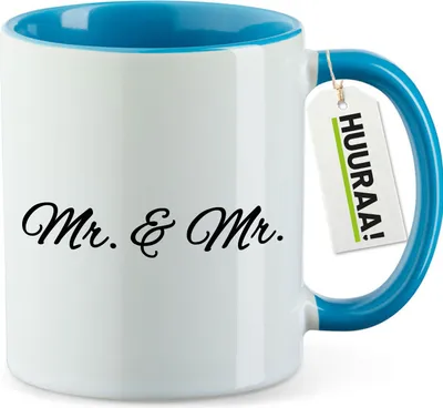 Produktbild von Huuraa Kaffeetasse Mr. & Mr. Schriftzug 330ml Blau Keramik Kaffeebecher Geschenkidee