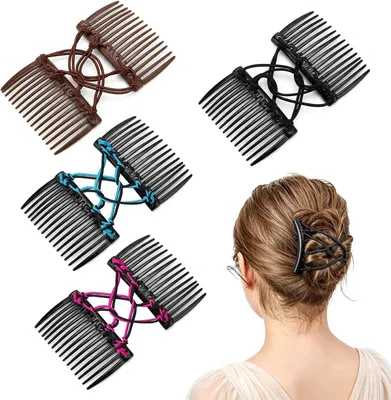 Produktbild von 4 Stück magischer Haarkamm mit elastischer Doppelkammanordnung als Haarspange für Damen und Mädchen sowie Hochsteckfrisuren
