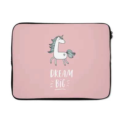 Produktbild von MuchoWow® Laptop Hülle 17 Zoll Laptoptasche Einhorn - Kinder - Zitate - Große Träume - Mädchen - Rosa - Zipper - Schutzabdeckung