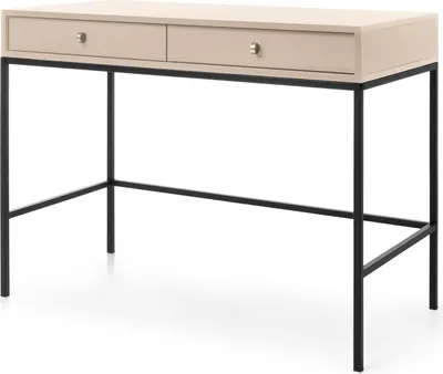Image de Coiffeuse 100 cm Monti - Bureau avec tiroirs, pieds métalliques 65 cm, poignées dorées - Table console (beige + noir)