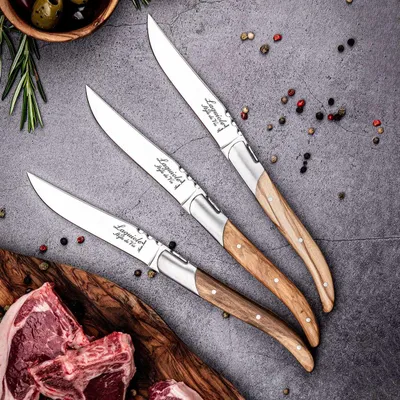Immagine prodotto di Set di 6 coltelli per bistecca in legno d'olivo, modello Laguiole