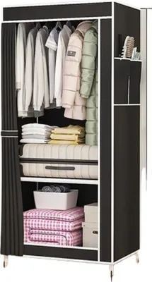 Productafbeelding van Famanu opbergkast - garderobekast - organizer - wandplank - slaapkamer - 146x56x44 cm - zwart