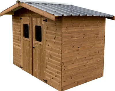 Image de Abri de jardin bois thermochauffé - 7,04 m² - panneaux 19 mm - toiture bac acier - double porte - sans plancher