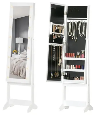 Produktbild von Schmuckschrank mit Spiegel - Verstellbarer Spiegel - LED-Beleuchtung - Warmweißes Licht - 36 x 30 x 136 cm - Armeegrün