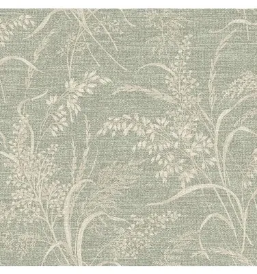 Produktbild von Vinyltapete auf Vlies grün mit Naturgras-Ähren, abwaschbar, 53 cm x 10 m Rolle