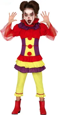 Produktbild von Mehrfarbiges böses Clownkostüm für Mädchen 5 bis 6 Jahre (110-115 cm)