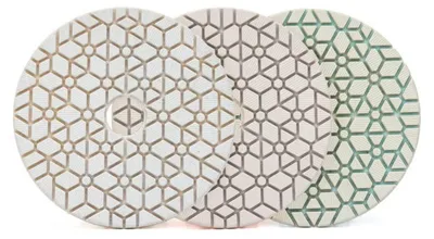 Image de Pads de polissage diamantés de 100 mm, 3 étapes, pour utilisation avec de l'eau, adaptés au granit, au marbre, au terrazzo, au quartz et aux matériaux composites