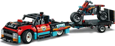 Produktbild von LEGO 42106 Technic Stunt-Show mit Truck und Motorrad Spielzeug für Kinder, 2-in-1 Modell, Lkw mit Rückziehmotor und Anhänger