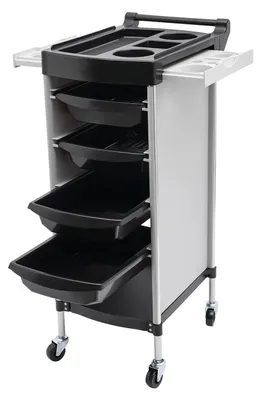 Produktbild von Salonwagen, Friseurwagen - 6-stöckiger Rollwagen - Tragkraft 50 kg - 4 Rollen - PP + Edelstahl, Metallrahmen - Obere Ablage 51×45 cm - Weiß