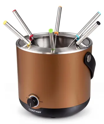 Produktbild von COSTWAY Fondue Set elektrisch, 2L Fondueset 800W, Schokofondue mit 6 Fonduegabeln, Spritzschutz & Griff, Käsefondue spülmaschinenfester tragbar