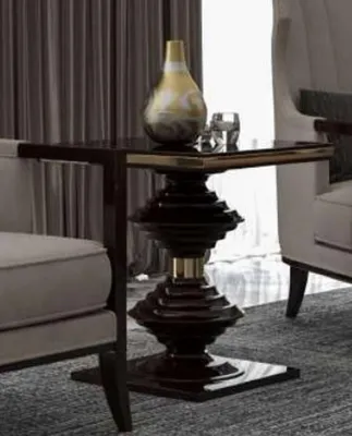 Luxus Art Deco Massivholz Beistelltisch Dunkelbraun Gold Luxury Art Deco Solid Wood Side Table Dark Brown Gold
