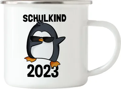 Produktbild von Schulkind 2023 Emaille Tasse Einschulung 1. Klasse Pinguin Dab Geschenkidee Grundschule Kindergarten Vorbei