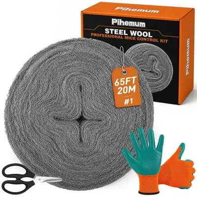 Produktbild von Solidchoice – 20 Meter Stahlwolle zur Mäusebekämpfung, inklusive Handschuhen und Schere