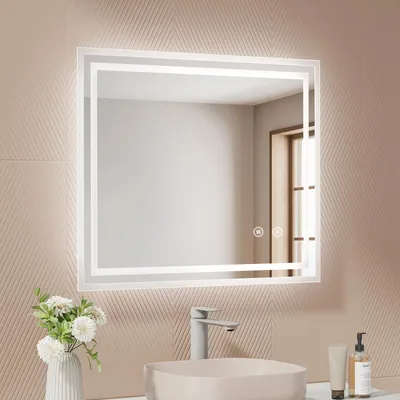 LED-Badspiegel 60x50 cm, kaltweiß, dimmbar, Touch-Schalter, Anti-Beschlag