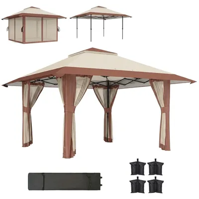 Produktbild von Outsunny Pavillon 4x4m Wasserdicht Höhenverstellbar Pop-up Faltpavillon Beige
