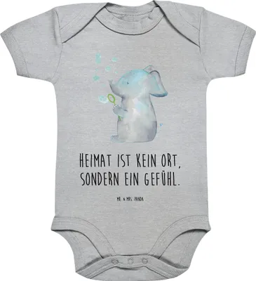 Produktbild von Mr. & Mrs. Panda Strampler Baby Elefant Seifenblasen 12. - 18. Monat - Heather Grey - Geschenk, Heimat, overall, Liebe, Liebesspruch, babykleidung, Lustige Sprüche