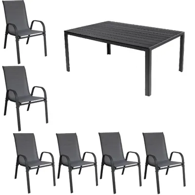 Produktbild von Gartenmöbel Set Alu Tisch 7-tlg. 6x Stapelsessel Essgruppe Sitzgruppe Gartenset anthrazit