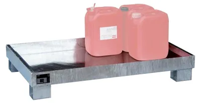 Produktbild von Auffangwanne für Kleingebinde, 1300x800x205 mm, Volumen 84 l, ohne Gitterrost, verzinkt