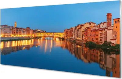 Produktbild von Glasbilder 100x50 Wandkunst Italien Fluss überbrückt Gebäude Nacht