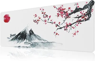 Immagine prodotto di Tappetino per mouse Ibencoa® XL, dimensioni 800 x 300 x 3 mm – tappetino extra grande per gaming e scrivania, con motivo giapponese delle ciliegie in fiore, superficie in poliestere e base in gomma antiscivolo