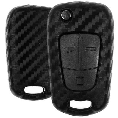 Produktbild von Auto Schlüssel Silikon Schutz Hülle im Carbon Look Kompatibel mit Opel Corsa D Antara Zafira B Astra H TIGRA Klappschlüssel