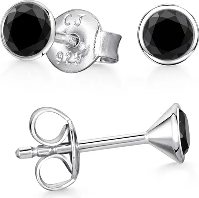 Produktbild von MATERIA by Matthias Wagner schwarze Ohrstecker mit Zirkonia rund aus 925 Silber in 3 4 5mm SO-437